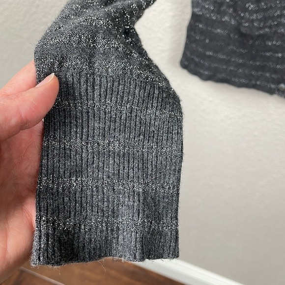 Mango Suit Gray Silver Stripe Sparkle Cardigan Sweater V Neck Sz L - Picture 3 of 9